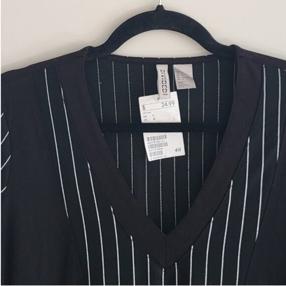 HM Divided Black with White Stripes V-Neck Jersey Dress Size Large - Picture 3 of 3